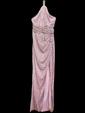 Mac Duggal 27128 Lilac Sequin Stretch Halter Dress Formal NWT
